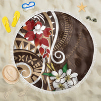 Bula Fiji Tagimaucia Mix Plumeria Masi Tapa Beach Blanket Brown LT7 One Size 150cm Brown - Polynesian Pride