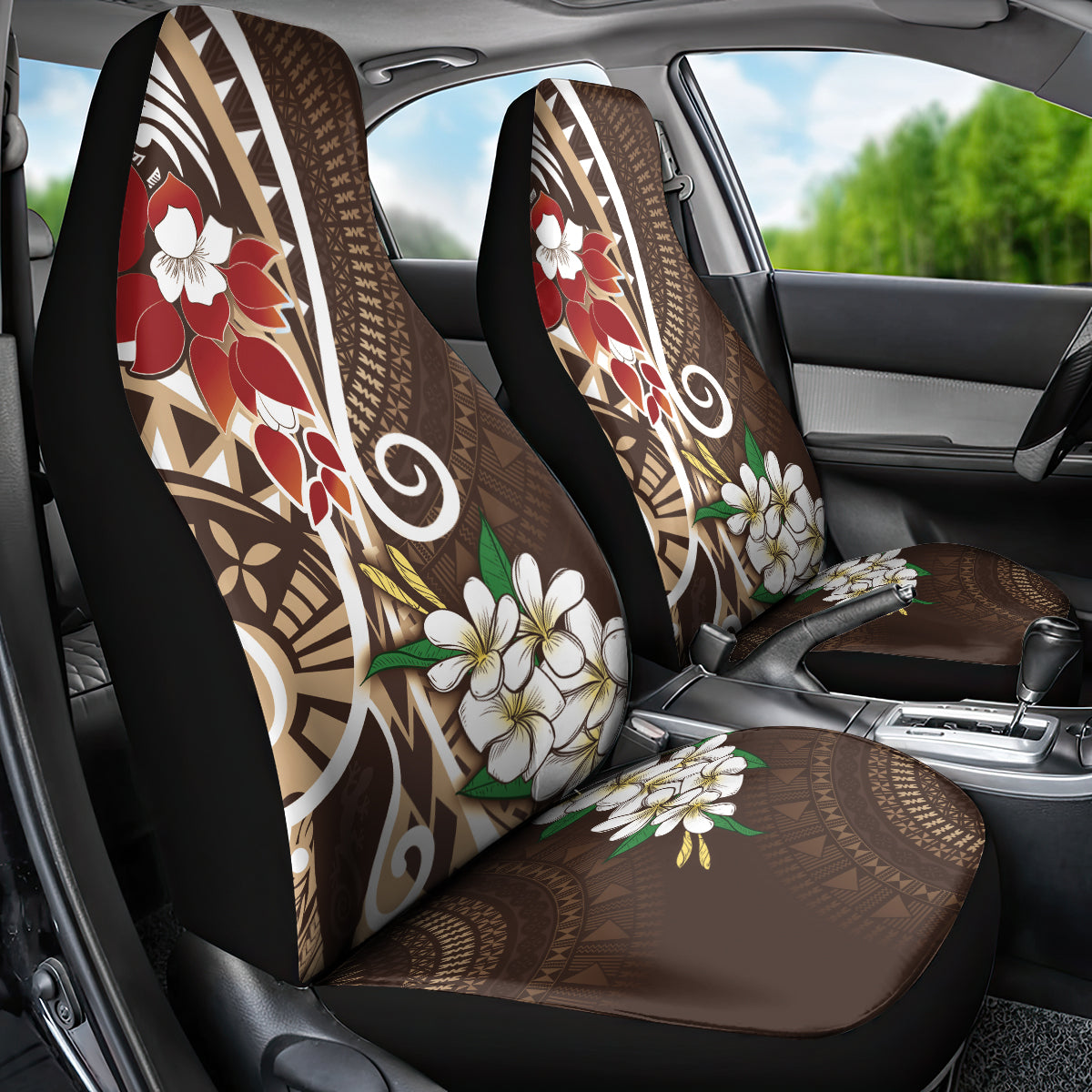 Bula Fiji Tagimaucia Mix Plumeria Masi Tapa Car Seat Cover Brown LT7 - Polynesian Pride