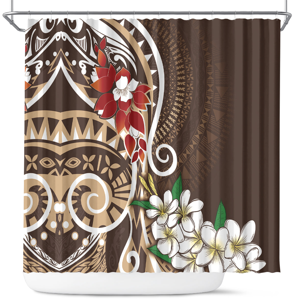 Bula Fiji Tagimaucia Mix Plumeria Masi Tapa Shower Curtain Brown LT7 Brown - Polynesian Pride