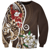 Bula Fiji Tagimaucia Mix Plumeria Masi Tapa Sweatshirt Brown LT7 Unisex Brown - Polynesian Pride