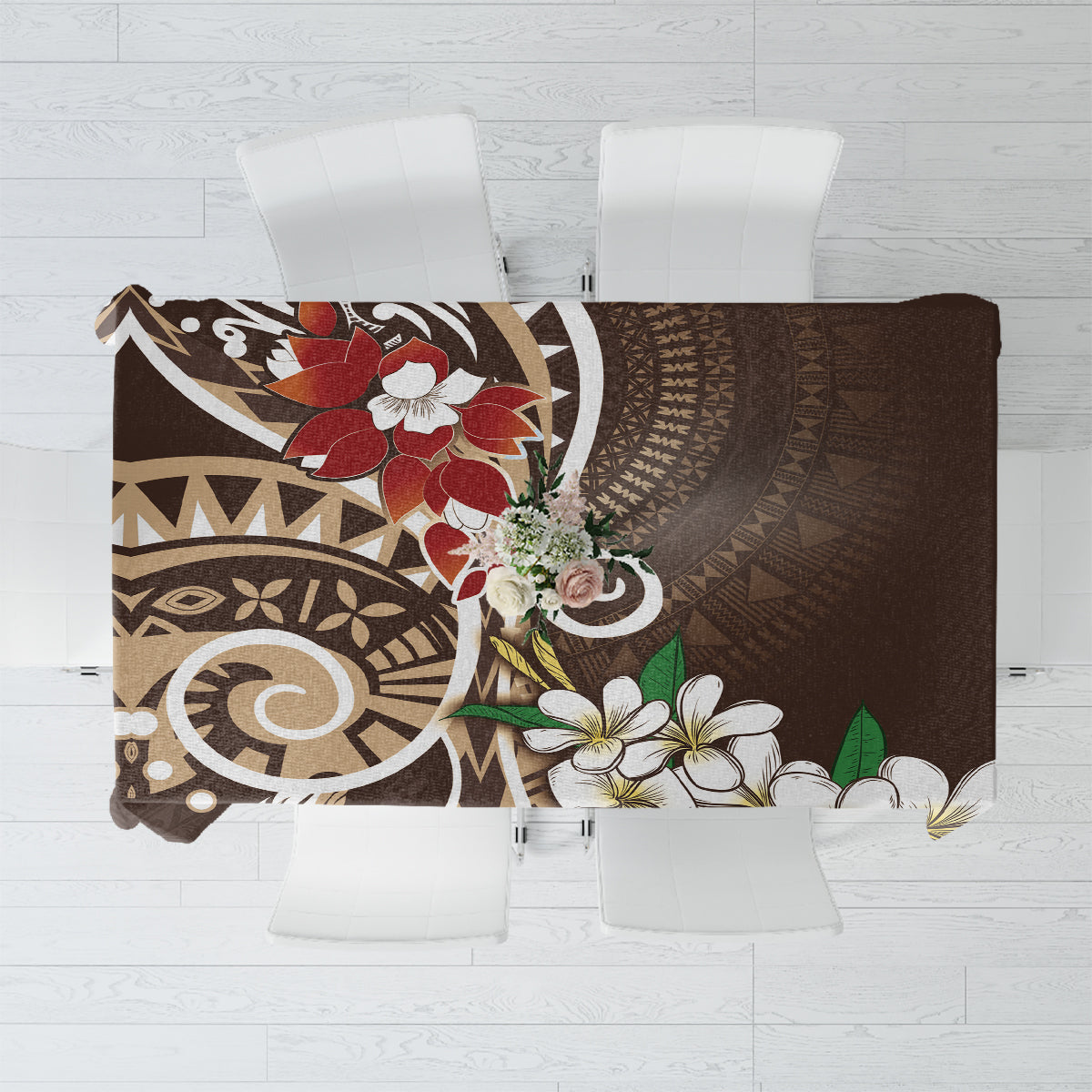 Bula Fiji Tagimaucia Mix Plumeria Masi Tapa Tablecloth Brown LT7 Brown - Polynesian Pride
