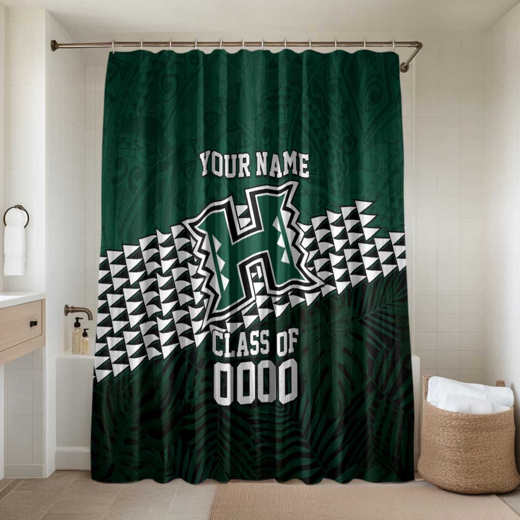 Hawaii Rainbow Warriors Alumni Custom Bathroom Set Kanaka Arrows Tropical Vibes LT7 Shower Curtain Only Green - Polynesian Pride