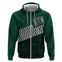 Hawaii Rainbow Warriors Alumni Custom Hoodie Kanaka Arrows Tropical Vibes LT7 Zip Hoodie Green - Polynesian Pride