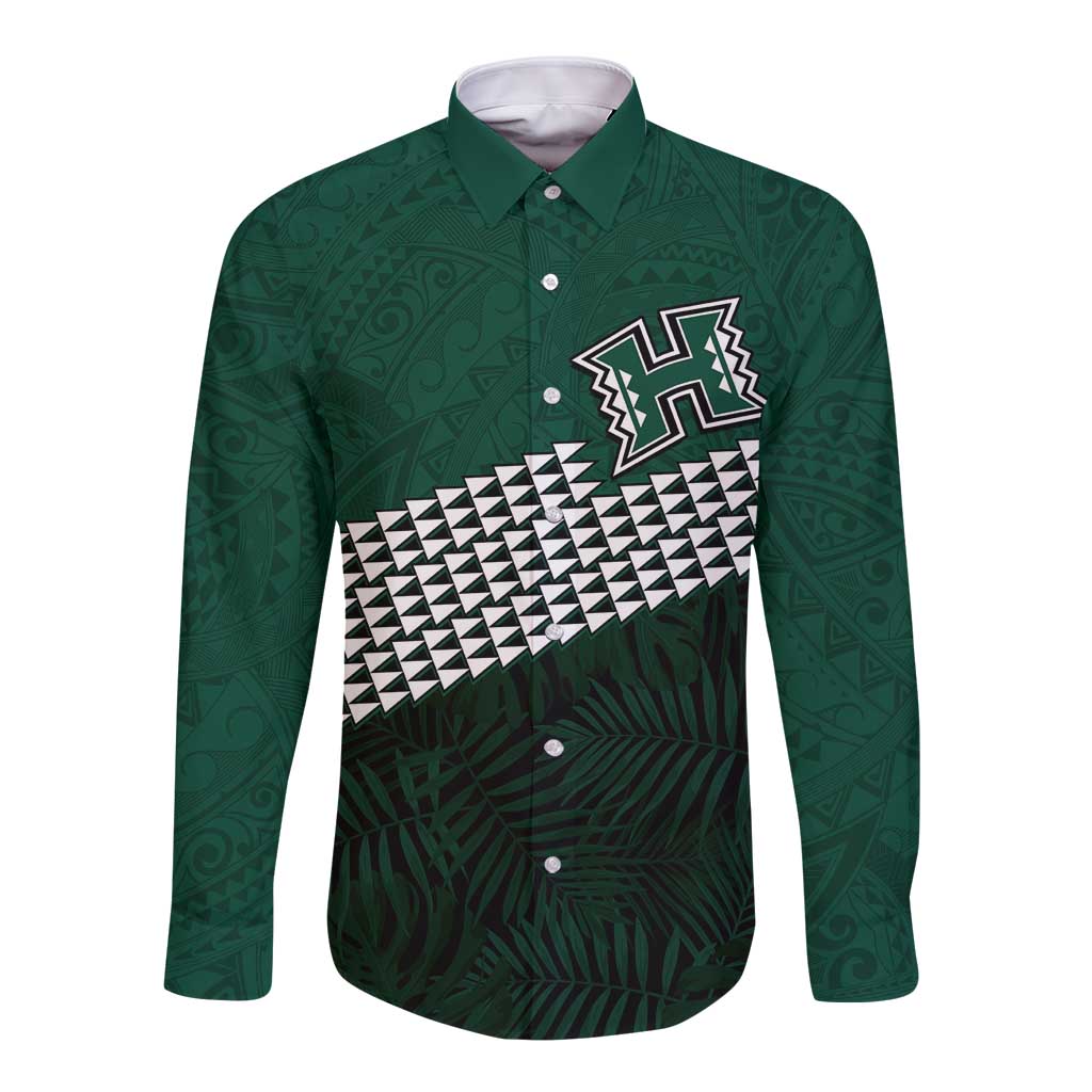 Hawaii Rainbow Warriors Alumni Custom Long Sleeve Button Shirt Kanaka Arrows Tropical Vibes LT7 Unisex Green - Polynesian Pride