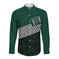 Hawaii Rainbow Warriors Alumni Custom Long Sleeve Button Shirt Kanaka Arrows Tropical Vibes LT7 Unisex Green - Polynesian Pride