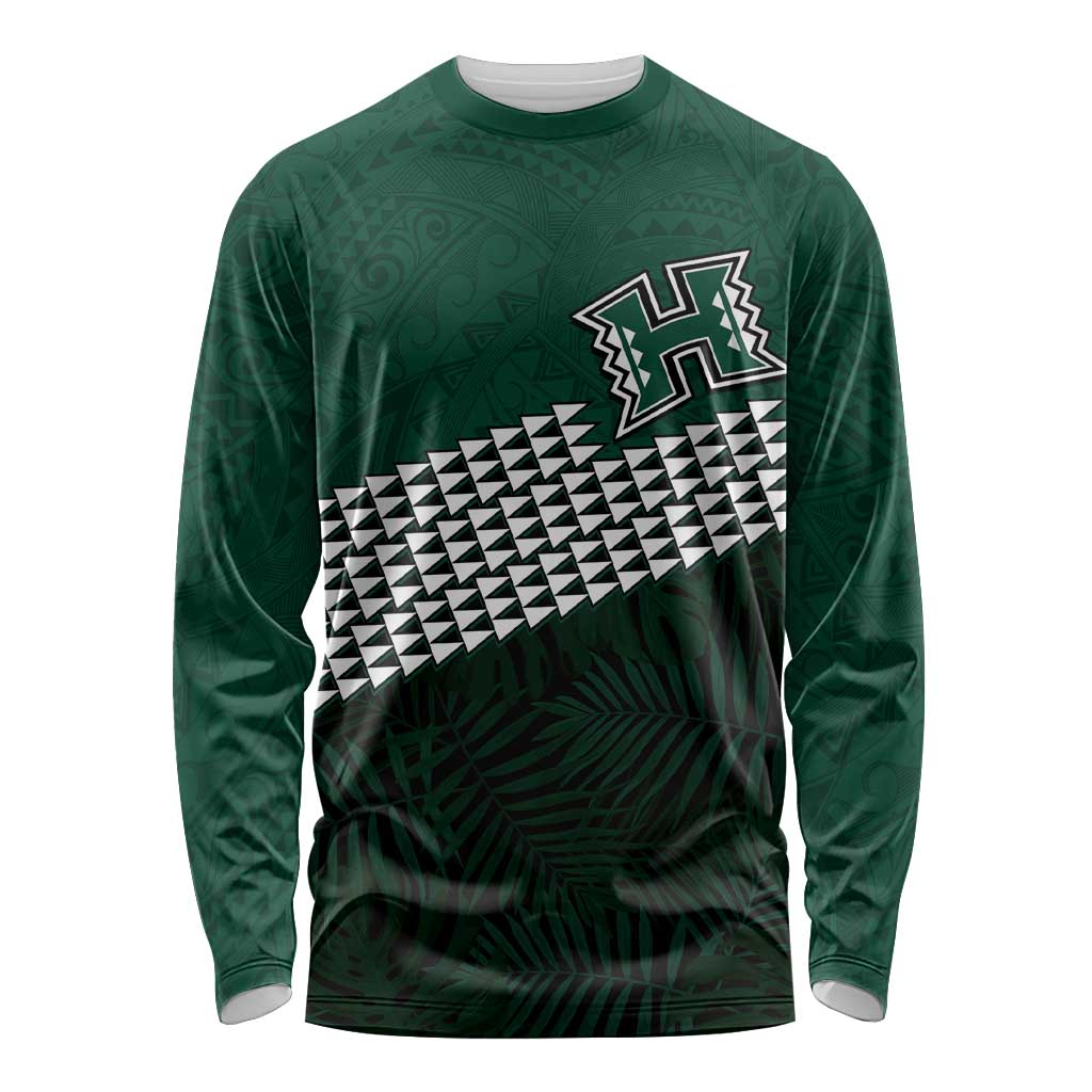 Hawaii Rainbow Warriors Alumni Custom Long Sleeve Shirt Kanaka Arrows Tropical Vibes LT7 Unisex Green - Polynesian Pride