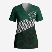 Hawaii Rainbow Warriors Alumni Custom Scrub Top Kanaka Arrows Tropical Vibes LT7 Adult Green - Polynesian Pride