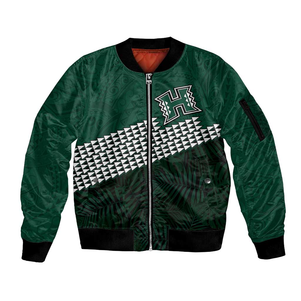 Hawaii Rainbow Warriors Alumni Custom Sleeve Zip Bomber Jacket Kanaka Arrows Tropical Vibes LT7 Unisex Green - Polynesian Pride