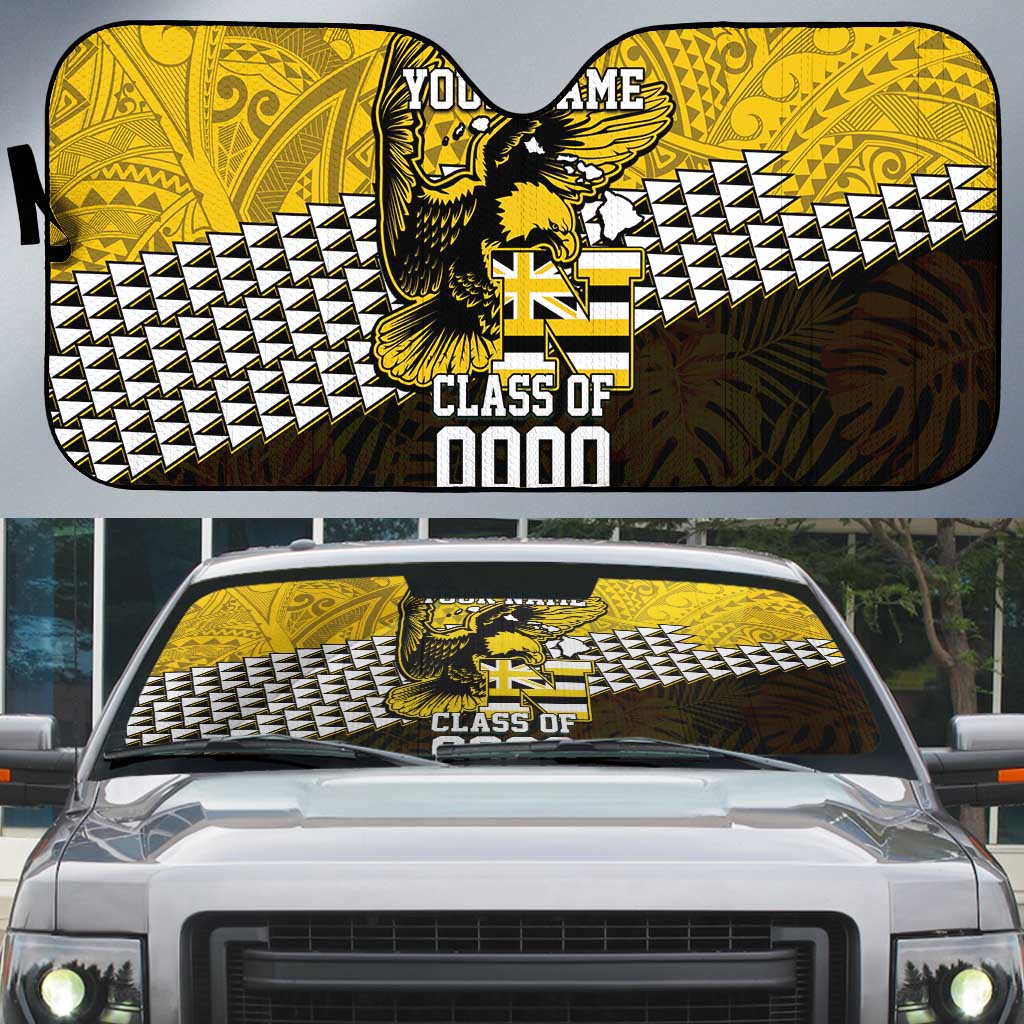 Hawaii Nanakuli High Alumni Custom Auto Sun Shade Kanaka Arrows Tropical Vibes LT7 Yellow Black - Polynesian Pride