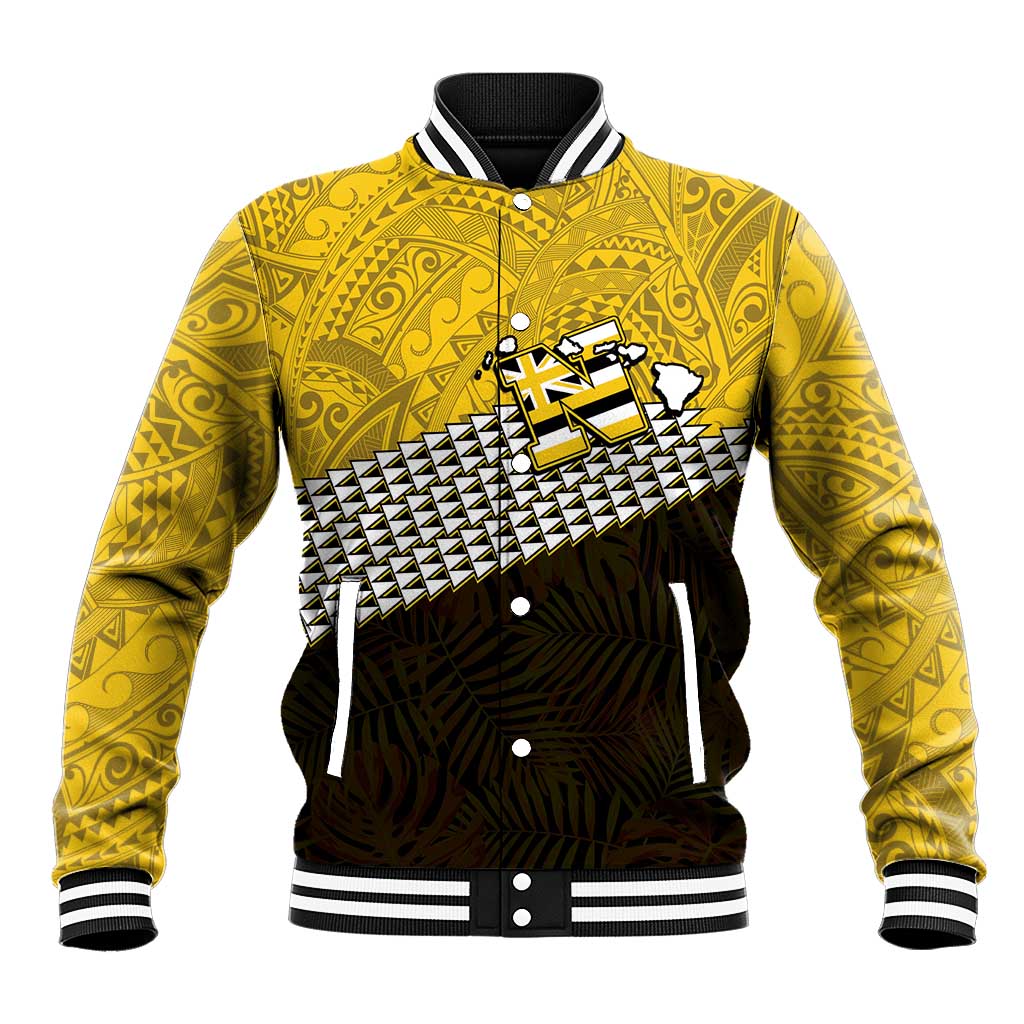 Hawaii Nanakuli High Alumni Custom Baseball Jacket Kanaka Arrows Tropical Vibes LT7 Unisex Yellow Black - Polynesian Pride