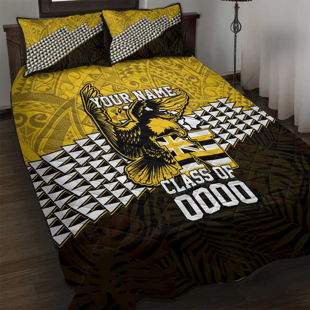 Hawaii Nanakuli High Alumni Custom Quilt Bed Set Kanaka Arrows Tropical Vibes LT7 Yellow Black - Polynesian Pride