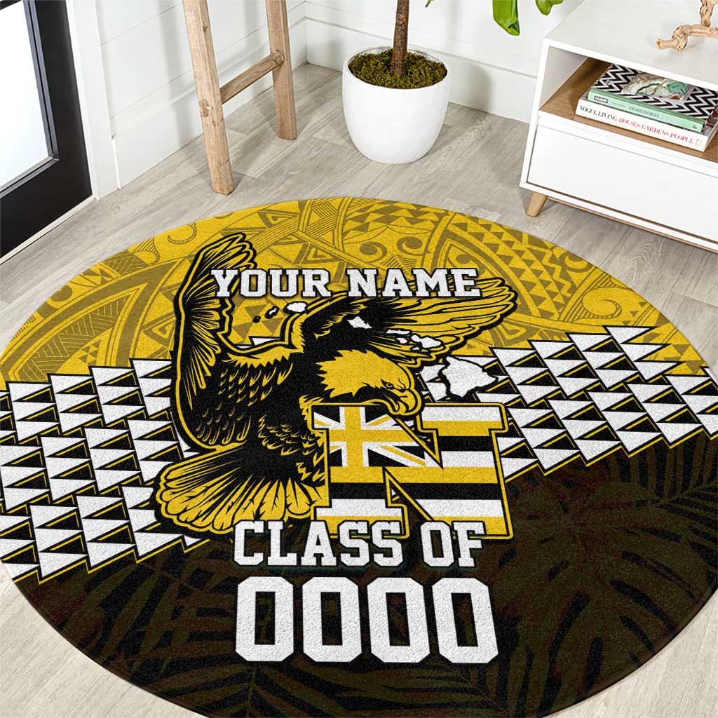 Hawaii Nanakuli High Alumni Custom Round Carpet Kanaka Arrows Tropical Vibes LT7 Yellow Black - Polynesian Pride