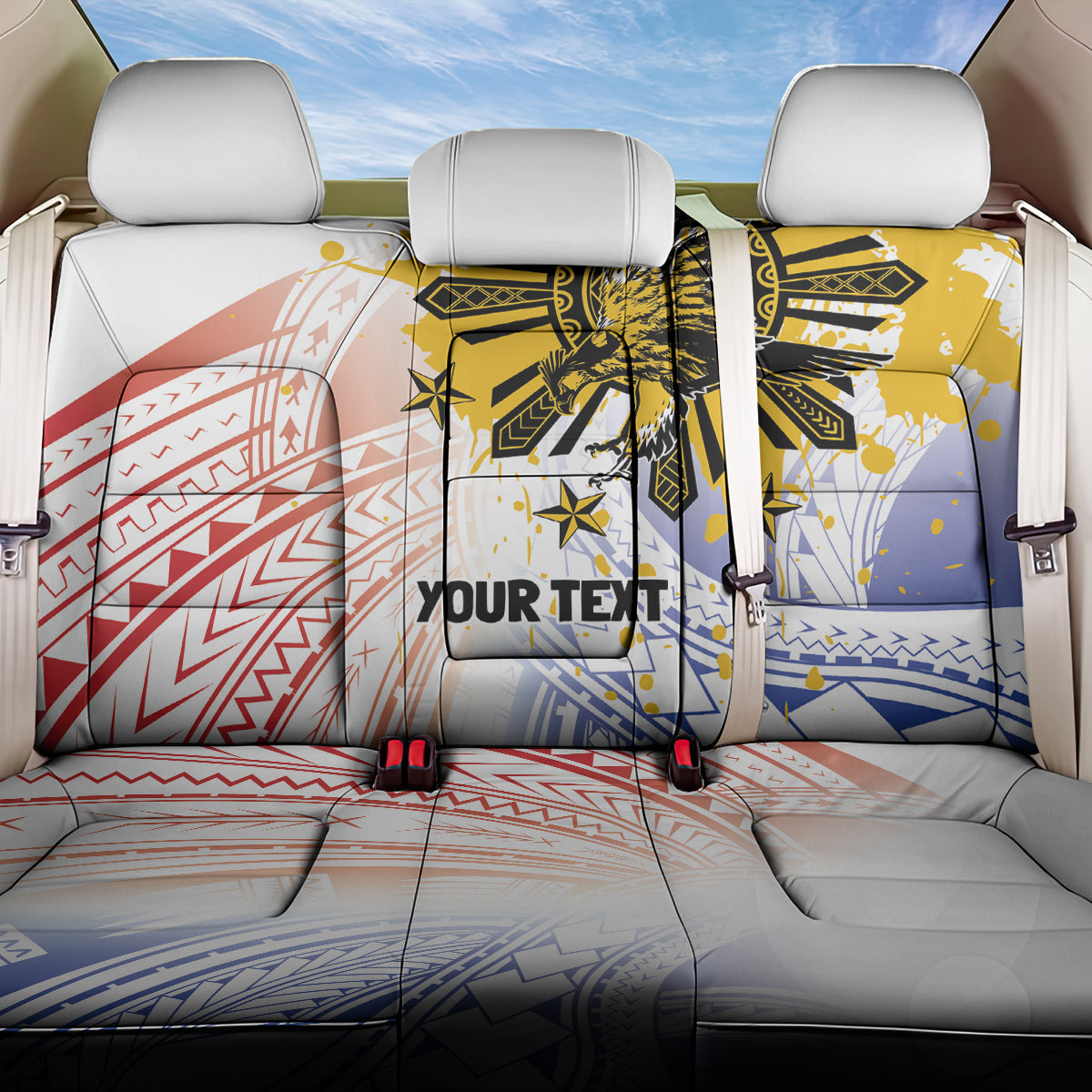 Philippines Independence Day Back Car Seat Cover Eagle Mix Filipino Flag Tribal Style LT7 One Size White - Polynesian Pride