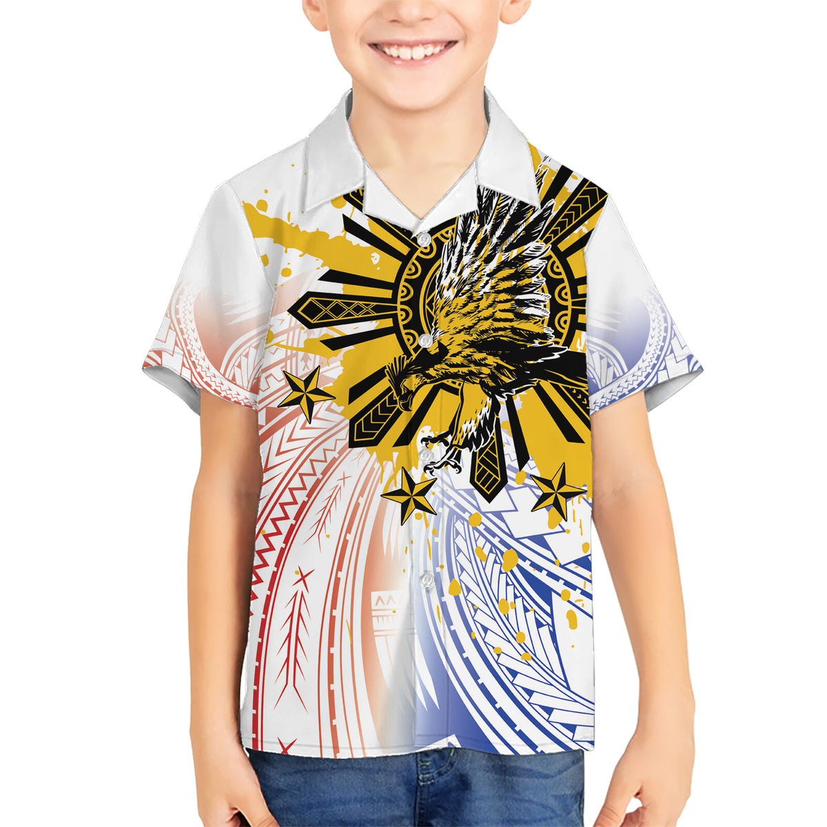 Philippines Independence Day Kid Hawaiian Shirt Eagle Mix Filipino Flag Tribal Style LT7 Kid White - Polynesian Pride