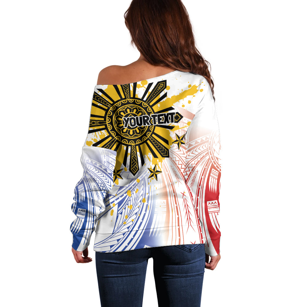 Philippines Independence Day Off Shoulder Sweater Eagle Mix Filipino Flag Tribal Style LT7 - Polynesian Pride