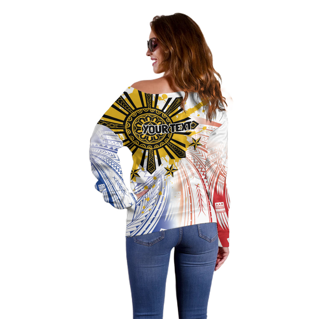 Philippines Independence Day Off Shoulder Sweater Eagle Mix Filipino Flag Tribal Style LT7 - Polynesian Pride