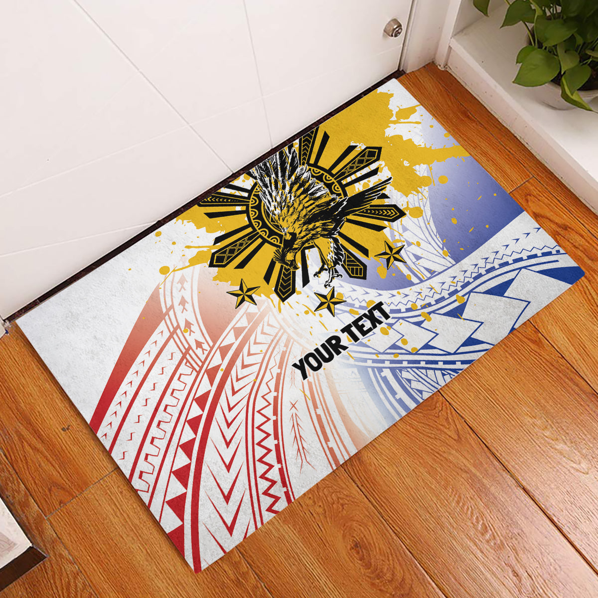 Philippines Independence Day Rubber Doormat Eagle Mix Filipino Flag Tribal Style LT7 White - Polynesian Pride