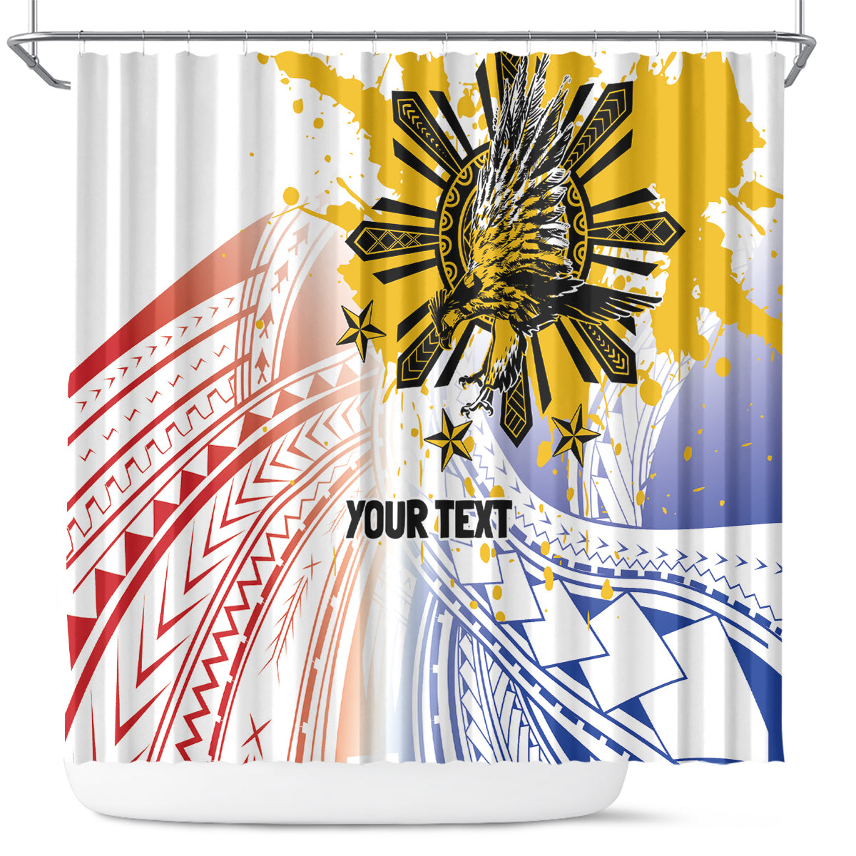 Philippines Independence Day Shower Curtain Eagle Mix Filipino Flag Tribal Style LT7 White - Polynesian Pride