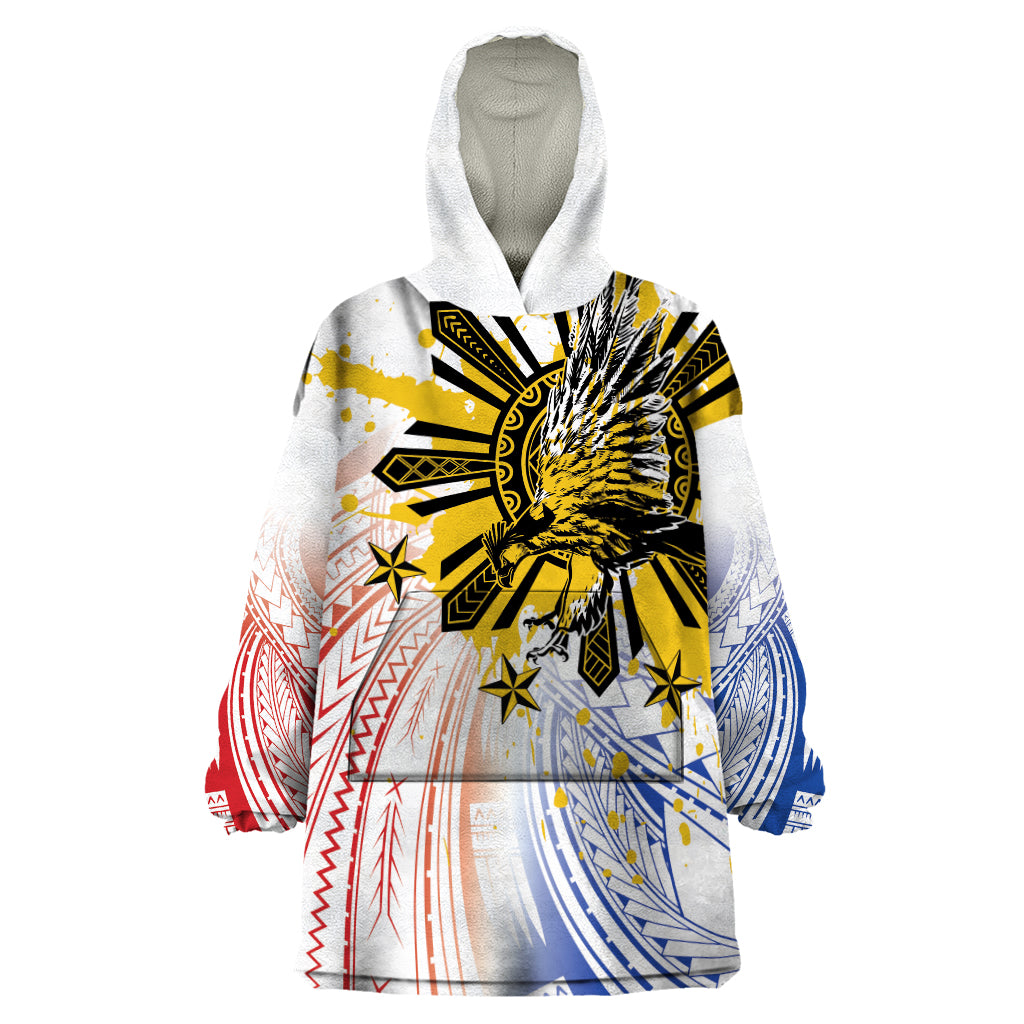 Philippines Independence Day Wearable Blanket Hoodie Eagle Mix Filipino Flag Tribal Style LT7 One Size White - Polynesian Pride