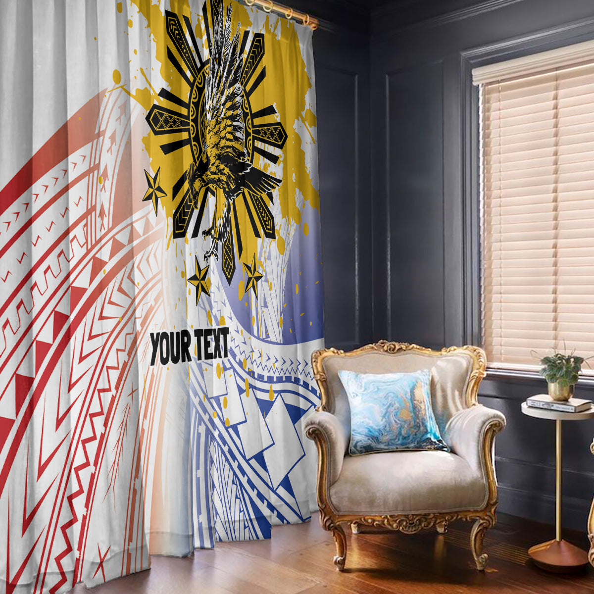 Philippines Independence Day Window Curtain Eagle Mix Filipino Flag Tribal Style LT7 - Polynesian Pride