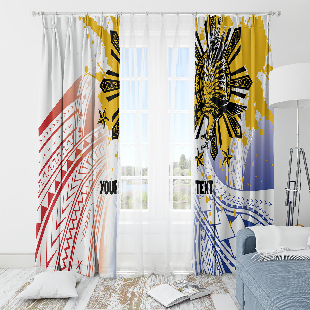 Philippines Independence Day Window Curtain Eagle Mix Filipino Flag Tribal Style LT7 - Polynesian Pride