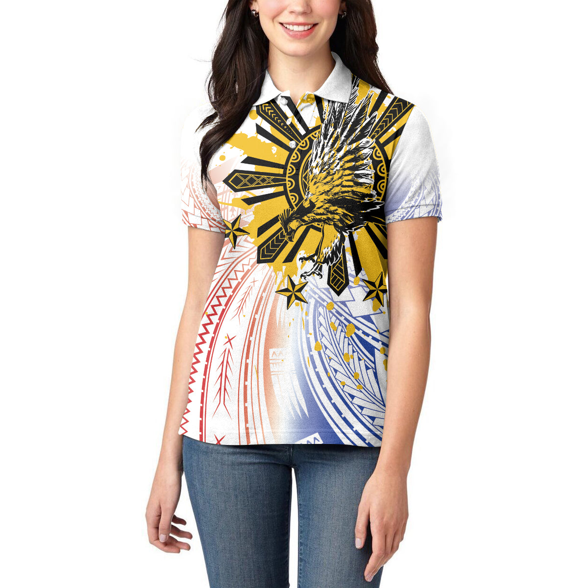 Philippines Independence Day Women Polo Shirt Eagle Mix Filipino Flag Tribal Style LT7 - Polynesian Pride
