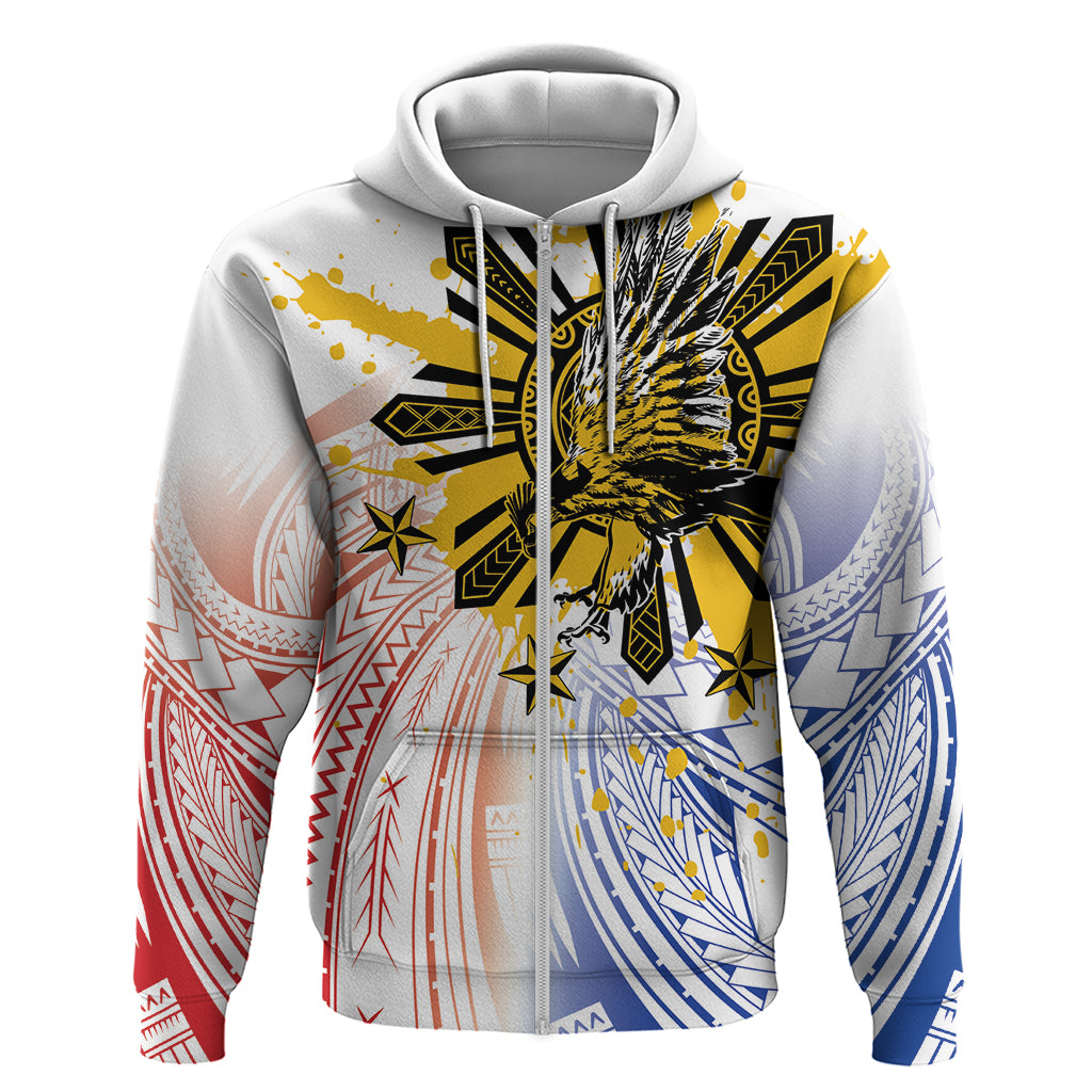 Philippines Independence Day Zip Hoodie Eagle Mix Filipino Flag Tribal Style LT7 Zip Hoodie White - Polynesian Pride