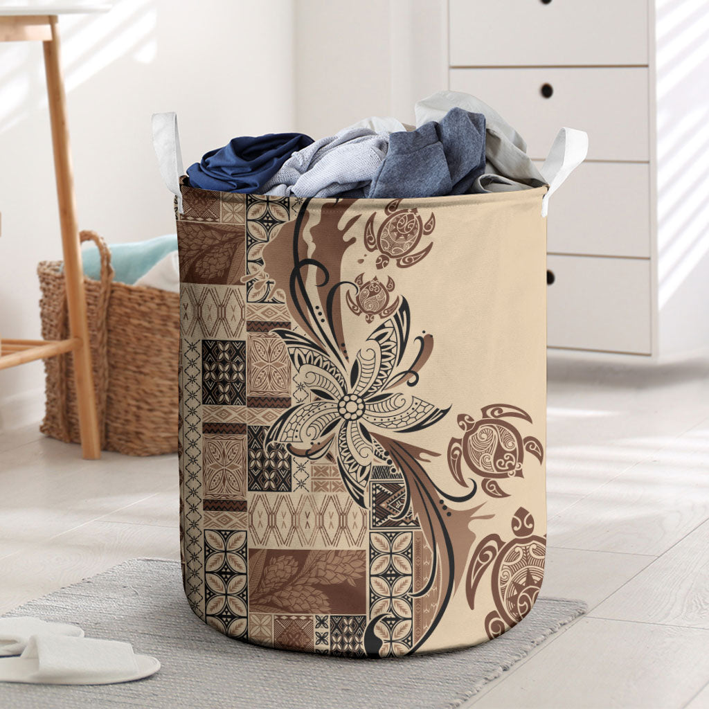 Talofa Samoa Mamanu Siapo Mix Malu Laundry Basket Classic Beige Frangipani and Turtles LT7 Beige - Polynesian Pride