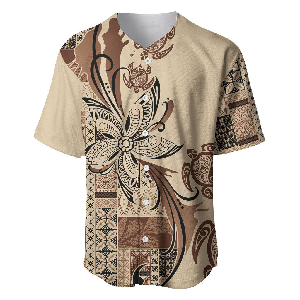 Talofa Samoa Mamanu Siapo Mix Malu Baseball Jersey Classic Beige Frangipani and Turtles LT7 Beige - Polynesian Pride