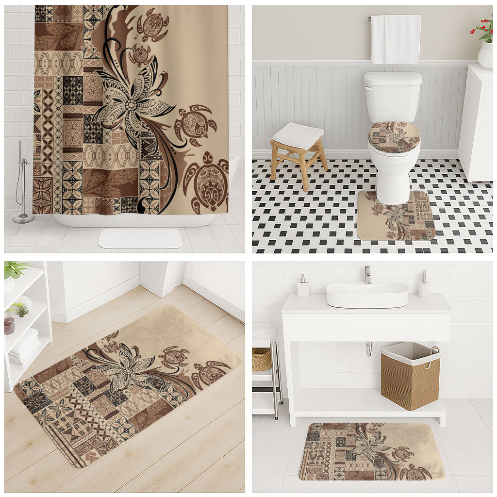 Talofa Samoa Mamanu Siapo Mix Malu Bathroom Set Classic Beige Frangipani and Turtles LT7 - Polynesian Pride