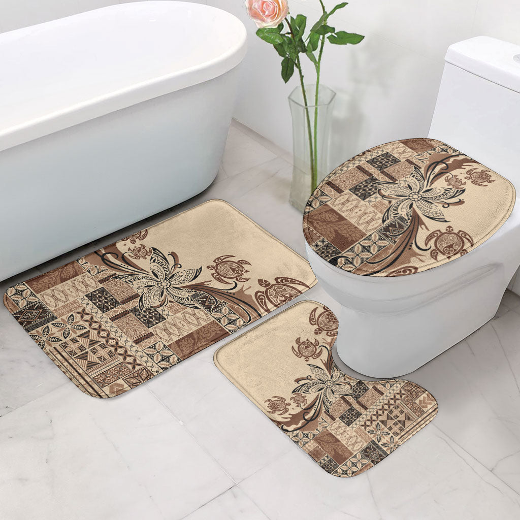 Talofa Samoa Mamanu Siapo Mix Malu Bathroom Set Classic Beige Frangipani and Turtles LT7 - Polynesian Pride
