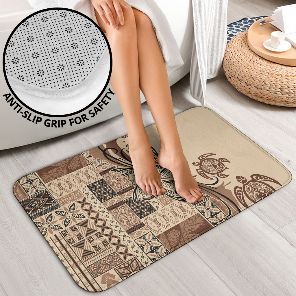 Talofa Samoa Mamanu Siapo Mix Malu Bathroom Set Classic Beige Frangipani and Turtles LT7 - Polynesian Pride