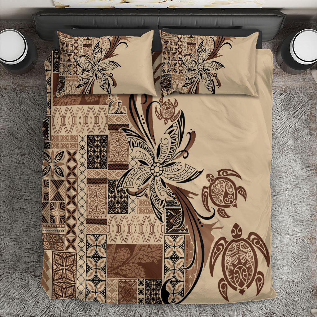 Talofa Samoa Mamanu Siapo Mix Malu Bedding Set Classic Beige Frangipani and Turtles LT7 Beige - Polynesian Pride