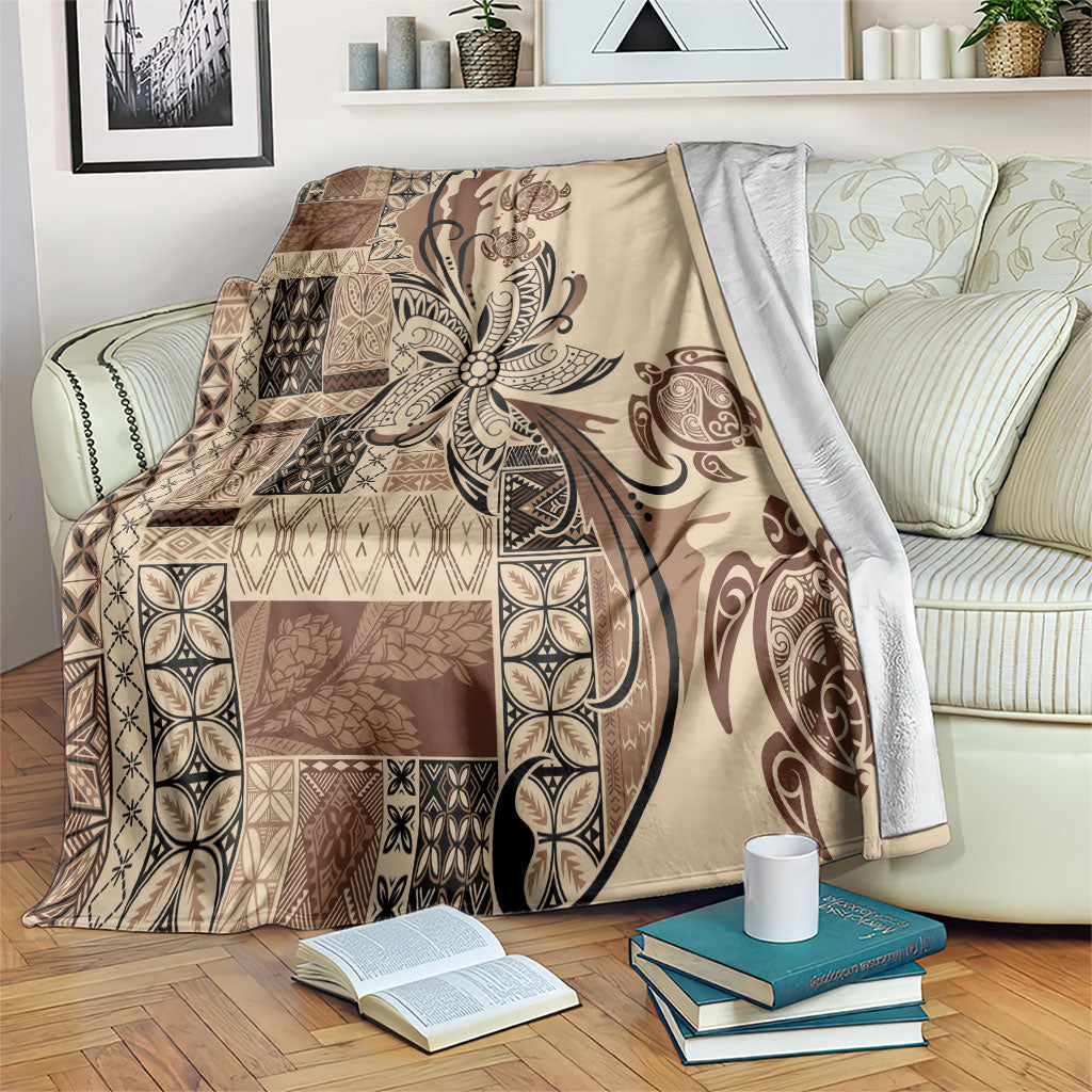 Talofa Samoa Mamanu Siapo Mix Malu Blanket Classic Beige Frangipani and Turtles LT7 Beige - Polynesian Pride