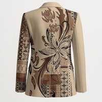 Talofa Samoa Mamanu Siapo Mix Malu Blazer Classic Beige Frangipani and Turtles LT7 - Polynesian Pride
