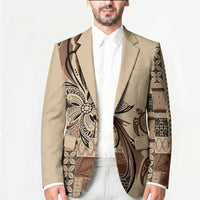 Talofa Samoa Mamanu Siapo Mix Malu Blazer Classic Beige Frangipani and Turtles LT7 - Polynesian Pride