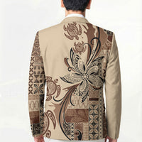 Talofa Samoa Mamanu Siapo Mix Malu Blazer Classic Beige Frangipani and Turtles LT7 - Polynesian Pride