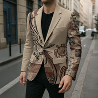 Talofa Samoa Mamanu Siapo Mix Malu Blazer Classic Beige Frangipani and Turtles LT7 - Polynesian Pride