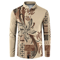 Talofa Samoa Mamanu Siapo Mix Malu Button Sweatshirt Classic Beige Frangipani and Turtles LT7 Beige - Polynesian Pride