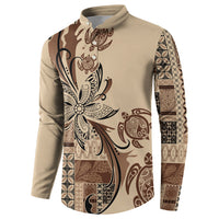 Talofa Samoa Mamanu Siapo Mix Malu Button Sweatshirt Classic Beige Frangipani and Turtles LT7 - Polynesian Pride