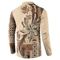 Talofa Samoa Mamanu Siapo Mix Malu Button Sweatshirt Classic Beige Frangipani and Turtles LT7 - Polynesian Pride