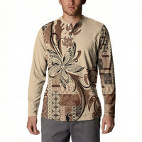 Talofa Samoa Mamanu Siapo Mix Malu Button Sweatshirt Classic Beige Frangipani and Turtles LT7 - Polynesian Pride