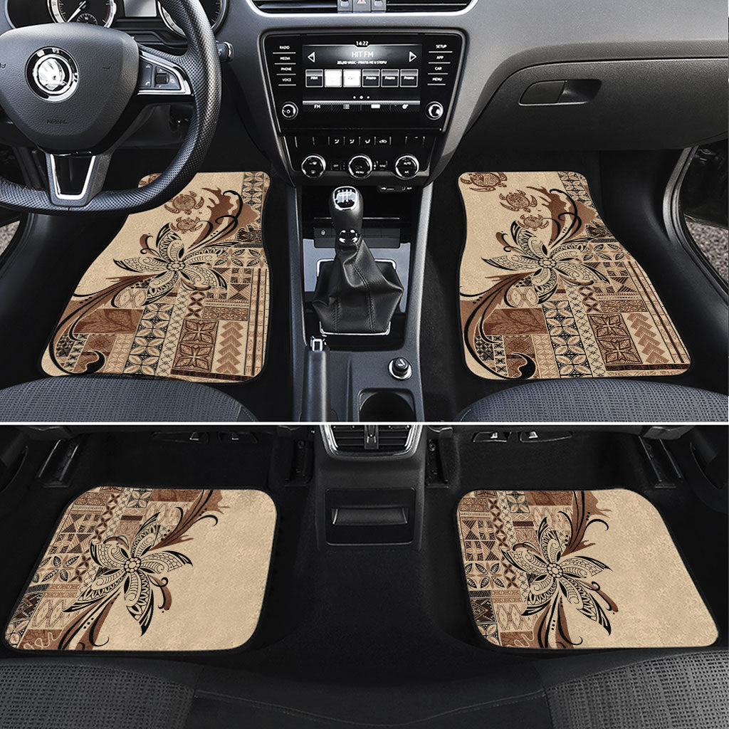Talofa Samoa Mamanu Siapo Mix Malu Car Mats Classic Beige Frangipani and Turtles LT7 Set 4pcs Beige - Polynesian Pride