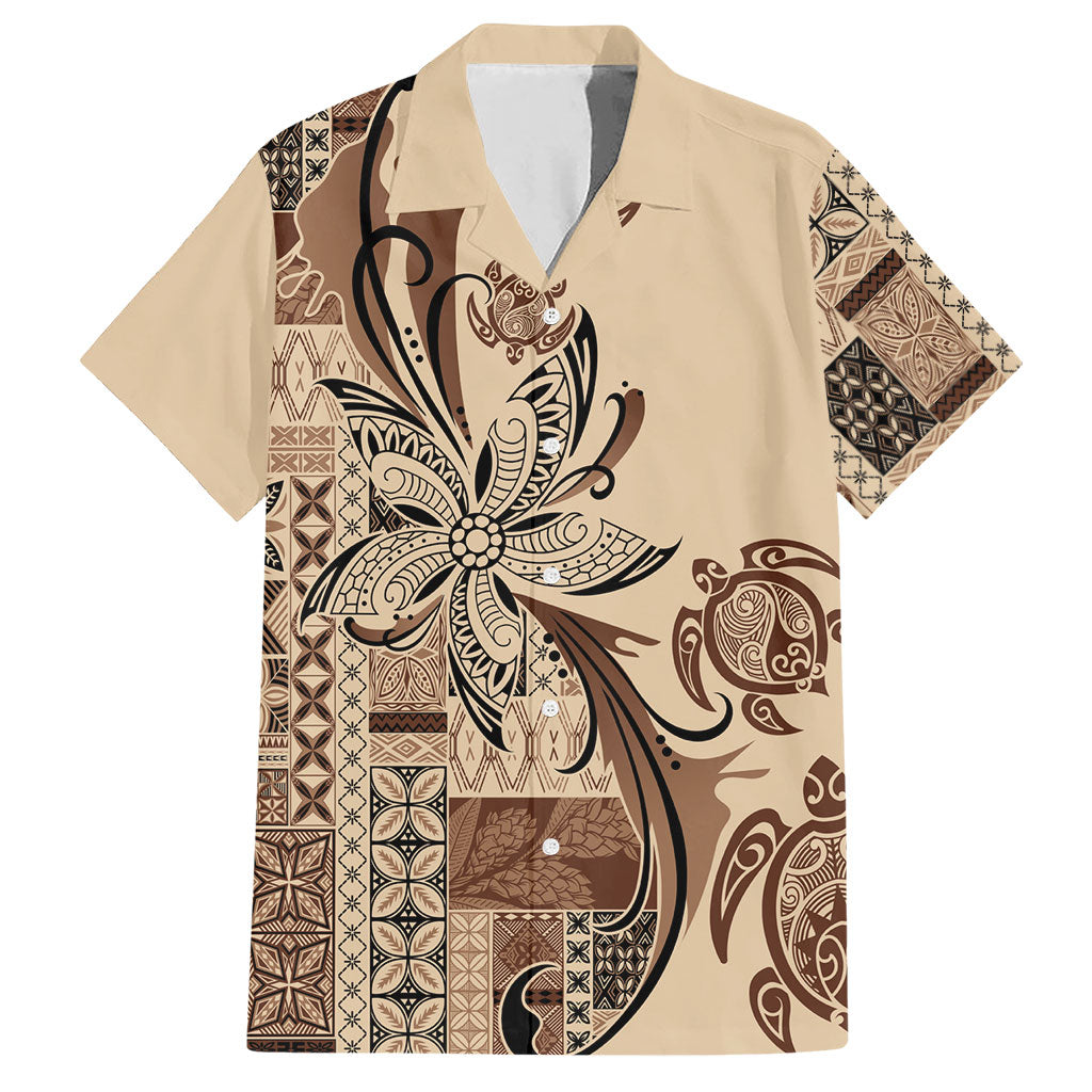 Talofa Samoa Mamanu Siapo Mix Malu Hawaiian Shirt Classic Beige Frangipani and Turtles LT7 Beige - Polynesian Pride