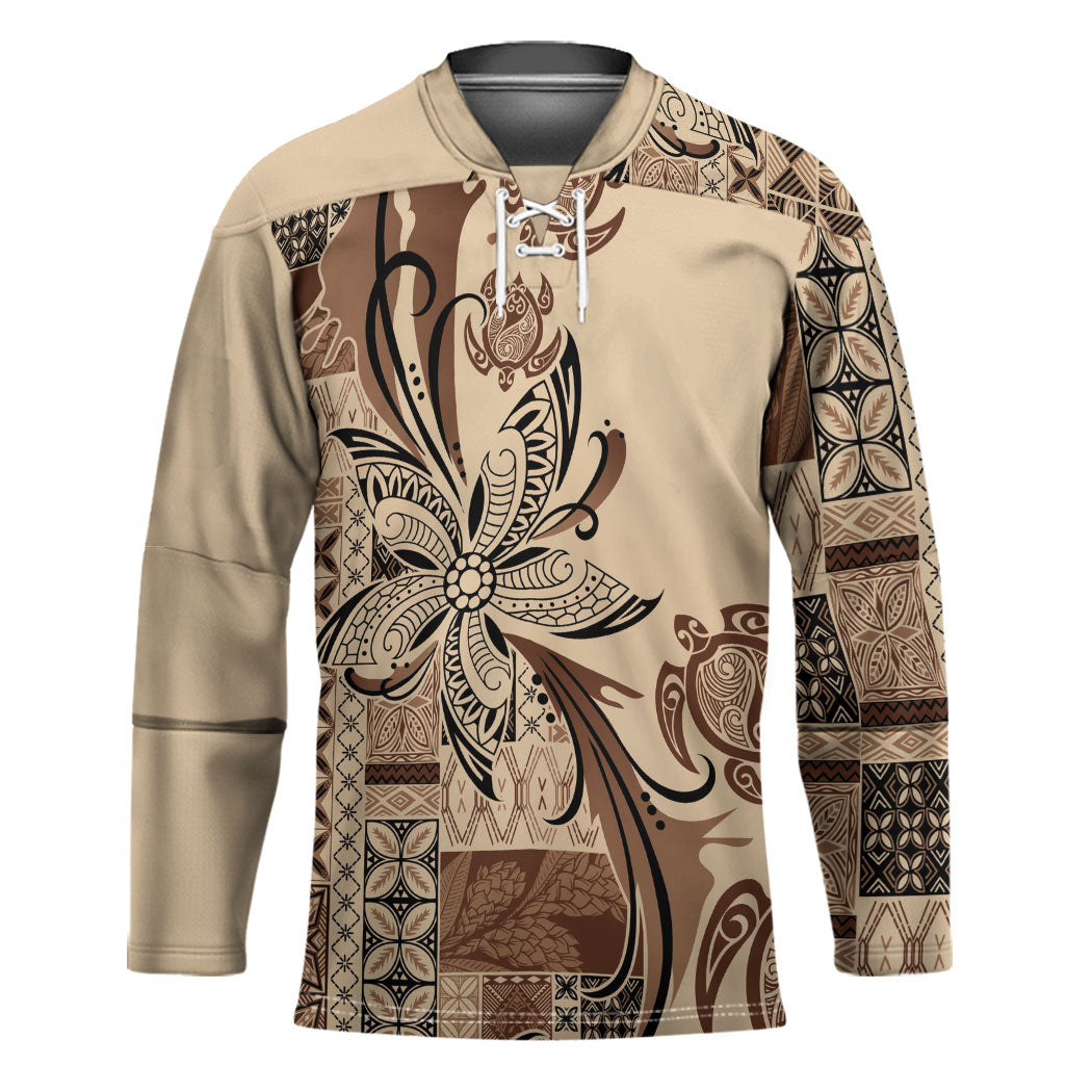 Talofa Samoa Mamanu Siapo Mix Malu Hockey Jersey Classic Beige Frangipani and Turtles LT7 Unisex Beige - Polynesian Pride
