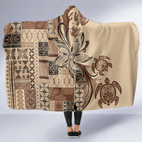 Talofa Samoa Mamanu Siapo Mix Malu Hooded Blanket Classic Beige Frangipani and Turtles LT7 One Size Beige - Polynesian Pride