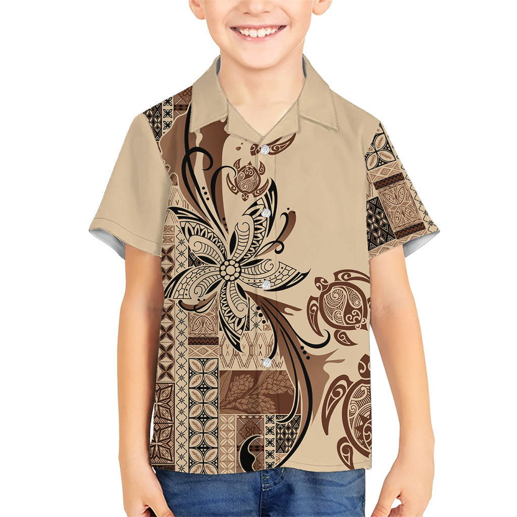 Talofa Samoa Mamanu Siapo Mix Malu Kid Hawaiian Shirt Classic Beige Frangipani and Turtles LT7 Kid Beige - Polynesian Pride