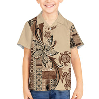Talofa Samoa Mamanu Siapo Mix Malu Kid Hawaiian Shirt Classic Beige Frangipani and Turtles LT7 Kid Beige - Polynesian Pride