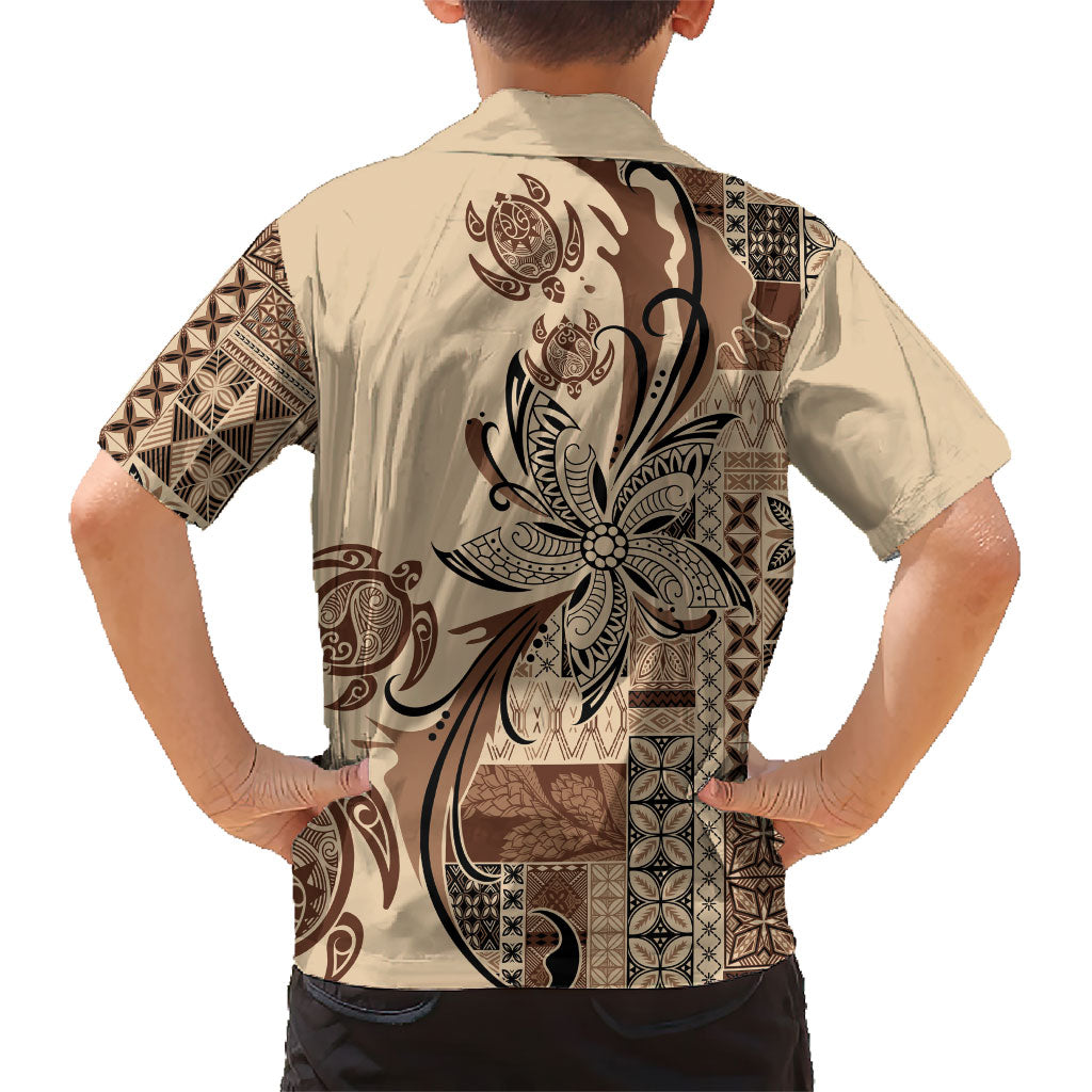 Talofa Samoa Mamanu Siapo Mix Malu Kid Hawaiian Shirt Classic Beige Frangipani and Turtles LT7 - Polynesian Pride