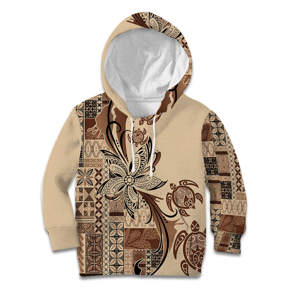 Talofa Samoa Mamanu Siapo Mix Malu Kid Hoodie Classic Beige Frangipani and Turtles LT7 Hoodie Beige - Polynesian Pride
